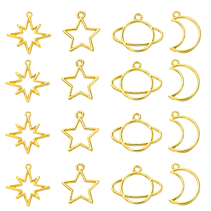 20 шт 4 стиль сплава подвески с открытой задней лицевой панелью, для diy уф смолы, эпоксидная смола, Прессованные цветочные украшения, без кадмия и без свинца, планета и звезда и луна