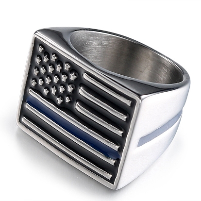 Independence Day Stainless Steel Wide Band Rings, with Midnight Blue Enamel, Flag Finger Rings for Men Women