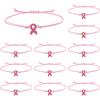 12шт. браслеты из сплава, регулируемые браслеты из плетеного шнура из полиэстера для женщин, осведомленности ленты