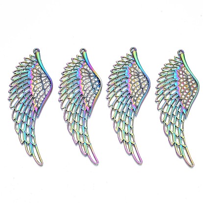 Rack Plating Rainbow Color Alloy Big Pendants, with Crystal Rhinestone, Cadmium Free & Nickel Free & Lead Free, Wing