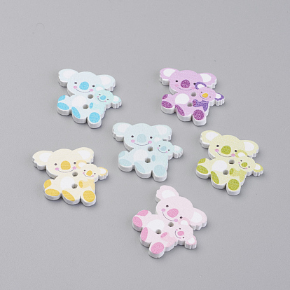 2-Hole Printed Wooden Buttons, Dyed, Koala