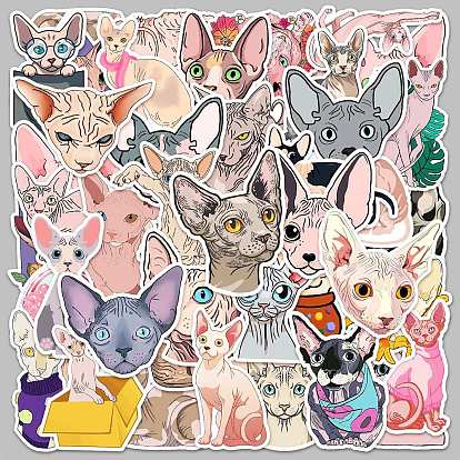 PVC Self Adhesive Hairless Cat Stickers Sets, Waterproof Cute Cat Decals for Suitcase, Skateboard, Refrigerator, Helmet, Mobile Phone Shell