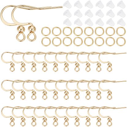 120шт. 304 французские крючки для сережек из нержавеющей стали с шариком, с соединительными кольцами 120шт. и пластиковыми ушными гайками 120шт.