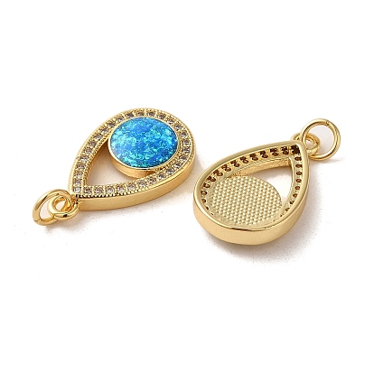 Brass Micro Pave Cubic Zirconia with Synthetic Opal Pendants, with Jump Ring, Teardrop