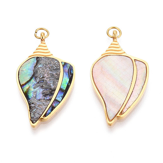 304 подвески из натуральной ракушки из нержавеющей стали, подвески-ракушки с соединительными кольцами, реальный 18 k позолоченный, ионное покрытие (ip)