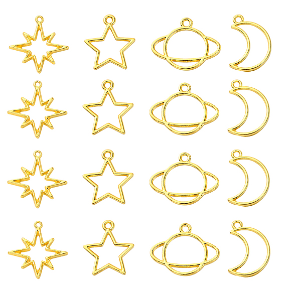 20 шт 4 стиль сплава подвески с открытой задней лицевой панелью, для diy уф смолы, эпоксидная смола, Прессованные цветочные украшения, без кадмия и без свинца, планета и звезда и луна