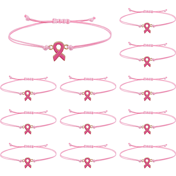 12шт. браслеты из сплава, регулируемые браслеты из плетеного шнура из полиэстера для женщин, осведомленности ленты