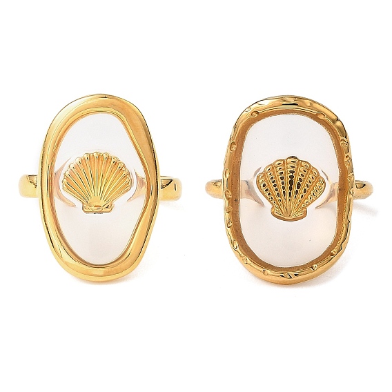 Кольца из смолы в форме ракушки и овала, 304 открытые манжеты из нержавеющей стали для женщин