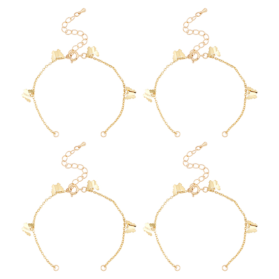 10Pcs Brass Curb Chains Bracelet Making, with Brass Soldered Curb Chains and Spring Ring Clasp, 304 Stainless Steel Open Jump Rings, Butterfly