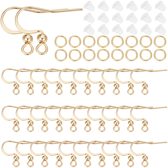 120шт. 304 французские крючки для сережек из нержавеющей стали с шариком, с соединительными кольцами 120шт. и пластиковыми ушными гайками 120шт.