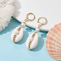 Natural Shell & Pearl Dangle Leverback Earrings, Brass Wire Wrap Drop Earrings