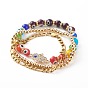 Chakra Stretch Bracelets & Chain Bracelets Sets, with Evil Eye Lampwork Beads, 304 Stainless Steel Figaro Chains and Brass Round Beads, Hamsa Hand, Colorful
