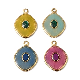 304 Stainless Steel Enamel Pendants, Rhombus with Sun Charms, Real 18K Gold Plated, Ion Plating(IP)