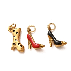 304 Edelstahl Reize, mit Emaille, High Heel-/Stiefel-Anhänger, Ionenbeschichtung (ip), golden