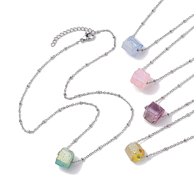 Electroplated Natural Quartz Beads Charm Necklaces, 304 Stainless Steel Cable Chains