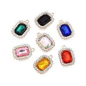 Alloy Glass Pendants, with Rhinestone, Cadmium Free & Lead Free, Rectangle Charms