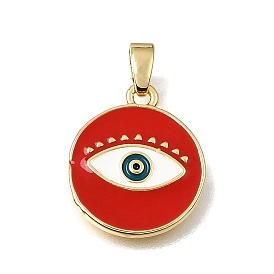 Latón con colgantes de esmalte rojo, redondo plano con amuletos de mal de ojo, chapado en rack, larga duración plateado, sin plomo y cadmio