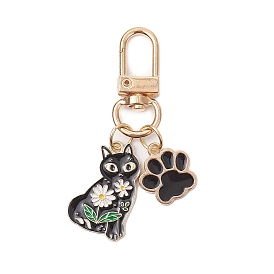 Cat & Paw Print Alloy Enamel Pendant Decorations, Alloy Swivel Clasps Charms for Bag Ornaments