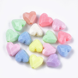 Opaque Acrylic Beads, Faceted, Heart
