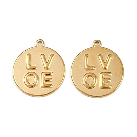 304 подвески из нержавеющей стали, ионное покрытие (ip), плоский круглый со словом любовь очарование