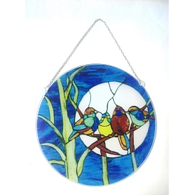Acrylic Pendant Decorations, Window Hanging Suncatcher, 4 Birds with Dried Tree