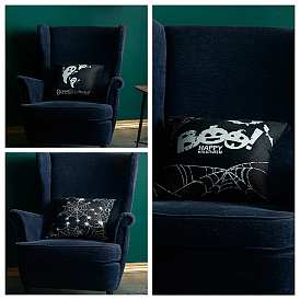 Halloween Theme Wool Pillow Covers, Spider Web/Ghost/Word BOO Pattern Cushion Cover, for Couch Sofa Bed, Square