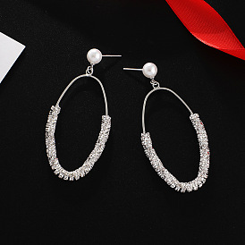 Chic and Elegant Pearl Diamond Earrings for Women - Intricate Wrap Design with Full Sparkling Gems (E764)