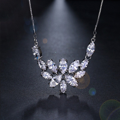 Ожерелья с подвеской из кубического циркония в виде цветка для женщин, платина