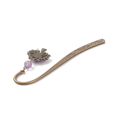 Mixed Gemstone Chip Beaded Tree of Life Bookmarks, Tibetan Style Alloy Hook Bookmark