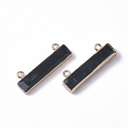Natural Gemstone Charms, with Edge Golden Plated Iron Loops, Rectangle