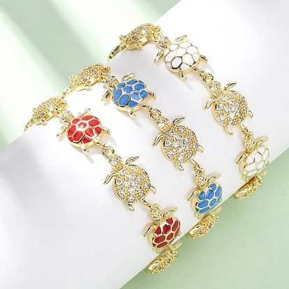 Латунные браслеты с микропаве из прозрачных кубических цирконий для женщин, черепаха, с эмалью, долговечный, стойки покрытие, без свинца и без кадмия, реальный 18 k позолоченный
