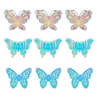 201 Stainless Steel Filigree Pendants, Etched Metal Embellishments, Butterfly