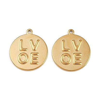 304 подвески из нержавеющей стали, ионное покрытие (ip), плоский круглый со словом любовь очарование