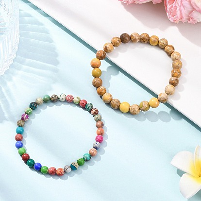 Браслеты из натуральной императорской яшмы с круглыми бусинами для мужчин и женщин