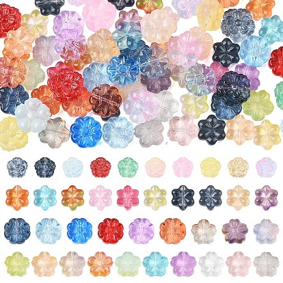 120Pcs 4 Styles Transparent Normal Glass Beads, Flower