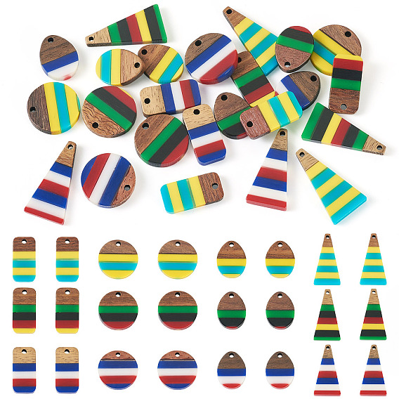 24шт. 12 стили подвески из эпоксидной смолы и орехового дерева, геометрические прелести