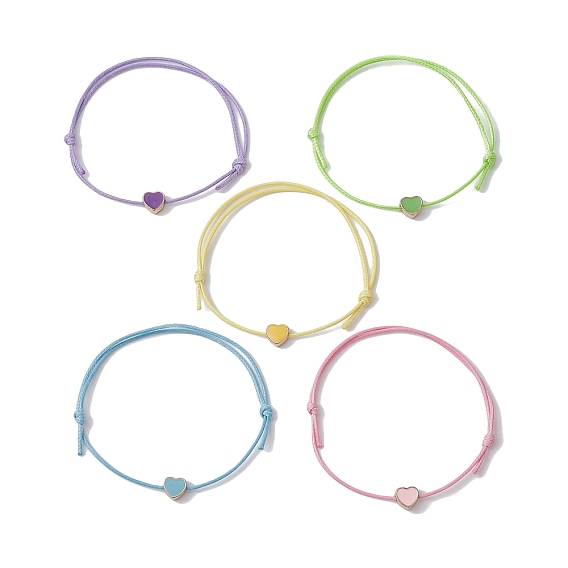 Браслет из сплава эмали и плетеных бусин в форме сердца, регулируемый браслет из вощеного полиэфирного шнура