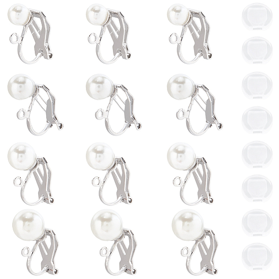 304 серьги-клипсы из нержавеющей стали с пластиковыми бусинами из искусственного жемчуга, с петлями, с 24силиконовыми подушечками для серег