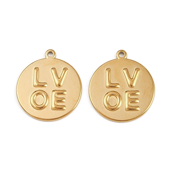 304 подвески из нержавеющей стали, ионное покрытие (ip), плоский круглый со словом любовь очарование