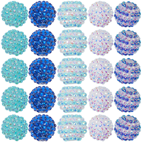 30шт 5 стиль смоляные стразы градуированные бусины, с акриловыми круглыми бусинами внутри, AB-цветов, для жевательной резинки ювелирных изделий