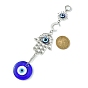 Blue Evil Eye Lampwork Pendant Decorations, Alloy Hamsa Hand/Hand of Miriam Link and Brass Moon/Sun Charm