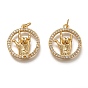 Brass Micro Pave Clear Cubic Zirconia Pendants, with Jump Rings, Long-Lasting Plated, Flat Round with I Love You Gesture