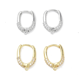 Brass Micro Pave Clear Cubic Zirconia Hoop Earring Findings, with Horizontal Loops