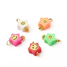 Star Pattern Handmade Polymer Clay Beads Pendants, with Brass Ball Head Pins and Tibetan Style Alloy Daisy Spacer Beads