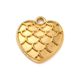 304 Stainless Steel Pendants, Heart with Fish Scale Pattern Charm