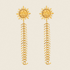 Солнце 304 Серьги-гвоздики из нержавеющей стали с кисточками