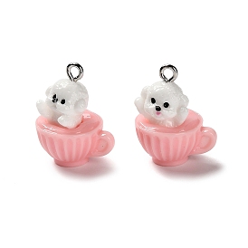 3d подвески из непрозрачной смолы, собака с подвесками в виде чашки, с платиновыми тоновыми железными петлями