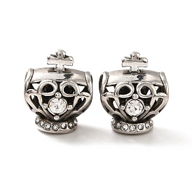 316 Stainless Steel European Beads, Large Hole Beads, with Rhinestone, Skull