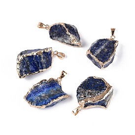 Подвески из необработанного натурального камня, самородки прелести, с латунной окантовкой и защелкивающимися петлями, золотые