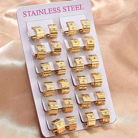 201 Широкие серьги-кольца из нержавеющей стали, с 304 штифтом из нержавеющей стали и стеклом, вакуумное покрытие pvd, долговечный, Кольцевая форма